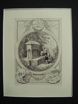 La Fontaine, fables, Le paysan du Danube. Gravure originale à l'Eau Forte sur papier Vergé