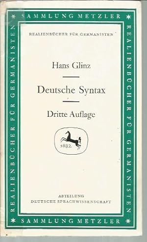 Imagen del vendedor de Deutsche Syntax, Dritte Auflage (3rd Edition, 1970) a la venta por Bookfeathers, LLC