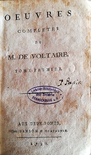 Oeuvres completes de M. de Voltaire. Tome premier (1): Théatre.