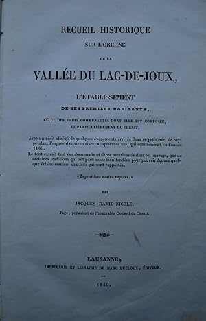 Recueil historique sur l'origine de la Vallée du Lac-de-Joux