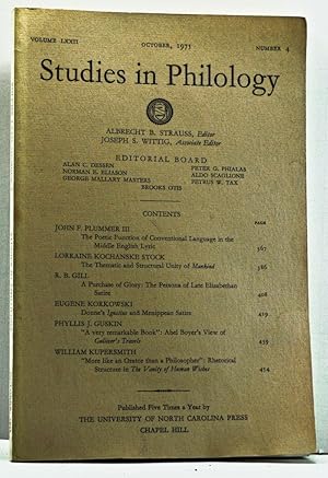 Image du vendeur pour Studies in Philology, Volume 72, October 1975, Number 4 mis en vente par Cat's Cradle Books