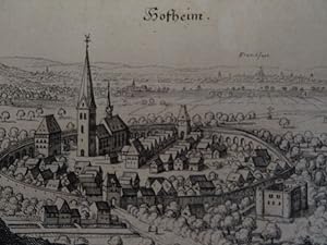 Hofheim. Kupferstich aus Topographia Hassiae von Matthäus Merian. 1650. 9 x 17,5 cm.