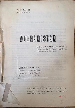 Seller image for Afghanistan : revue trimestrielle : Aril-Juin 1952, Vol. VII, - No. 2 for sale by Arthur Probsthain