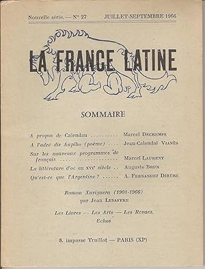 Immagine del venditore per LA FRANCE LATINE n 27 Juillet-Septembre 1966 venduto da Bouquinerie L'Ivre Livre