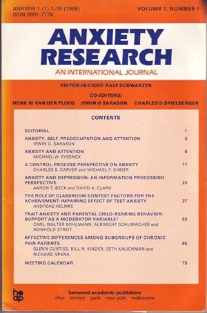 Immagine del venditore per Anxiety Reseach. An International Journal, Volume 1, Numer 1 venduto da Graphem. Kunst- und Buchantiquariat