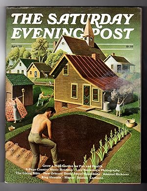 Seller image for Saturday Evening Post - April, 1975. Grant Wood Cover, "Spring in Town". William Safire, "Before the Fall" (Nixon); Petrarch; King Hussein; Fourth World; Nashville Country Music; Bicameral Brain; Lord Snowden Photography; Camels; New Orleans Superdome; New Harmony, IN "Utopia" for sale by Singularity Rare & Fine