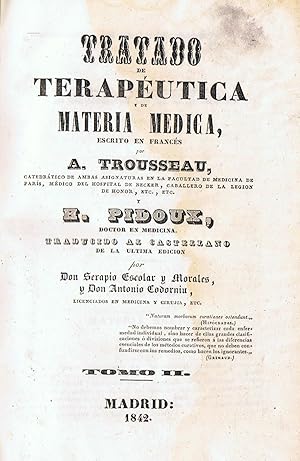 Seller image for TRATADO DE TERAPUTICA Y DE MATERIA MDICA. Tomo II for sale by Librera Torren de Rueda