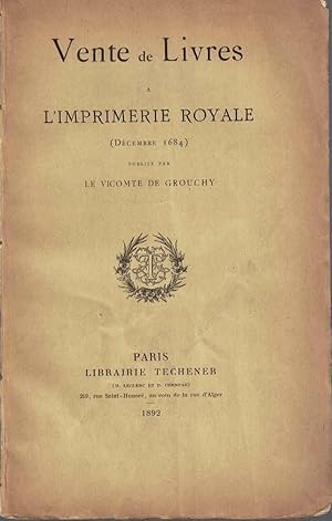 Vente de livres a l'Imprimerie Royale (decembre 1864)