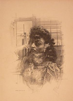 Bild des Verkufers fr Dame in Festtagskleid. Original-Lithographie. zum Verkauf von Biblion Antiquariat