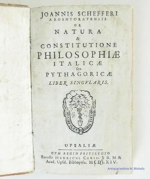 DE NATURA & CONSTITUTIONE PHILOSOPHIAE ITALICAE SEU PYTHAGORICAE. Liber singularis.