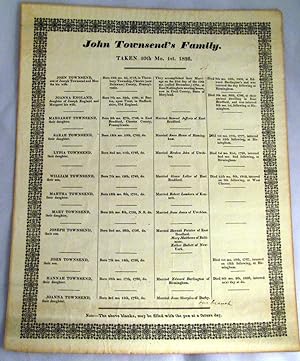 1826 Townsend Family Record Printed Broadside
