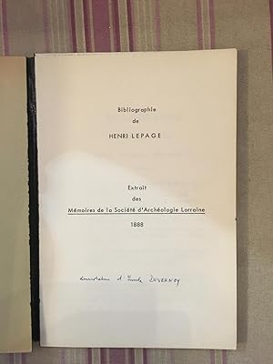 Bild des Verkufers fr Bibliographie de Henri Lepage. zum Verkauf von Librairie Moresi