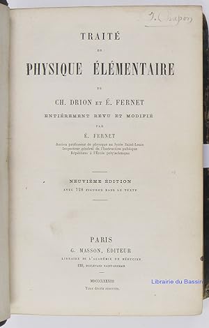 Seller image for Trait de physique lmentaire de Ch. Drion et E. Fernet for sale by Librairie du Bassin