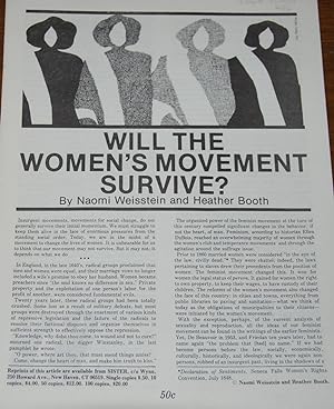Bild des Verkufers fr WILL THE WOMEN'S MOVEMENT SURVIVE zum Verkauf von Second Life Books, Inc.