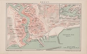 Orig Holzstich Karte Brest - Frankreich