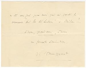 Autograph letter signed "J. Massenet," mostly probably to the tenor Francesco Tamagno dated Augus...