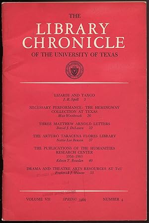 Seller image for The Library Chronicle of the University of Texas: Volume VII, Spring 1964, Number 4 for sale by Between the Covers-Rare Books, Inc. ABAA