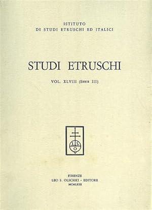 Bild des Verkufers fr Studi Etruschi. vol.XLVIII (Serie III). 1980. Dall'indice: M.R.Fariello,Un gruppo di ceramiche della cultura delle tombe a fossa (tavv.I-VII). M.Ceccanti. D.Cocchi,Materiali ceramici rinvenuti a Vulci nella necropoli di Mandrione di Cavalupo. M.Cristofani,Uno Skyphos orientalizzante d'argento della collezione Campana. D.Canocchi,Osservazioni sull'abitato orientalizzante a Roselle (tavv.VIII-XI). G.De Marinis,Una nuova stele dall'Agro Fiorentino (tavv.XII-XVI). M.G.Scapaticci,Bronzi inediti al Museo Nazionale di Villa Giulia (tavv.XVII-XXII). P.Bocci Pacini,La stipe della Fonte Veneziana ad Arezzo (tavv.XXIII-XXXIII). A.Andrn,Un gruppo di antefisse fittili etrusco-laziali e la questione dell'esistenza Di un abitato ostiense anteriore alla colonia romana (tavv.XXXIV-XXXVI). M.Harari,Duck-Askoi a formazione disorganica e tarda ceramografia etrusco-meridionale (tavv.XXXVII-XLI). E.Mangani,Materiali volterrani ad Andria in et preromana (tavv.XLII-XLV). F.Magi,Le gronde fiorentine (tavv.XL zum Verkauf von FIRENZELIBRI SRL