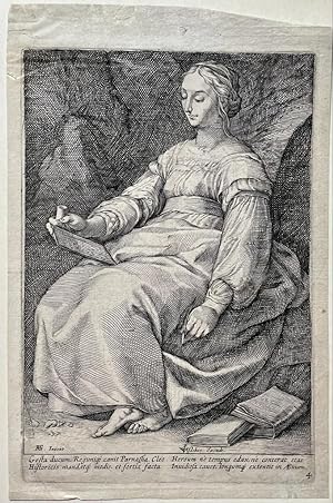 Antique Engraving ca 1650 - The muse Clio (Set Title: The Nine Muses) - C.J. Visscher, published ...