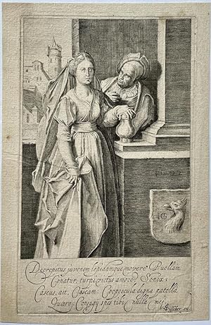 Antique Print, Engraving 1602 - The Unequal Couple - After H. Goltzius, published 1602, 1 p.