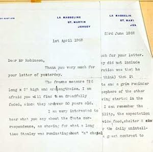 TLS Letters Jean Louis Behrend to Geoffrey Robinson, dated April 1, 1968 & June 23, 1968.