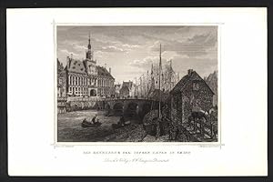 Original Stahlstich "Das Rathaus & der innere Hafen in Emden". Nach einer Zeichnung von L. Rohboc...