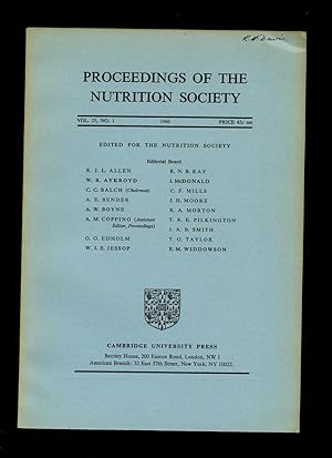 Seller image for Proceedings of the Nutrition Society Volume 25 No. 1 1966 for sale by Little Stour Books PBFA Member