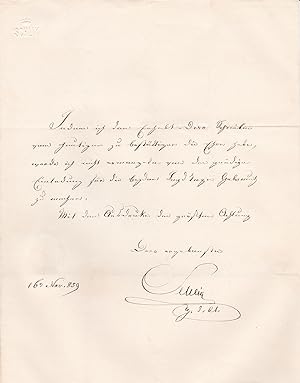 AUTOGRAPH LETTER TO "LE COMTE DE GRENEVILLE" SIGNED BY AUSTRIAN GENERAL FRANZ SCHLIK WITH A BEAUT...