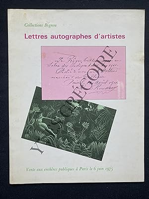CATALOGUE VENTE AUX ENCHERES PUBLIQUES-PARIS-6 JUIN 1975-LETTRES AUTOGRAFES D'ARTISTES-COLLECTION...