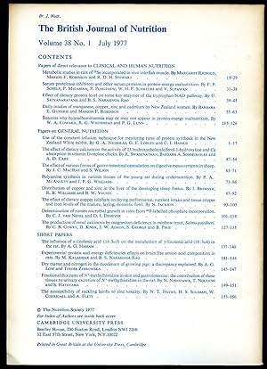 Imagen del vendedor de The British Journal of Nutrition: An International Journal Devoted to the Science of Human and Animal Nutrition Volume 38 No. 1 July 1977 a la venta por Little Stour Books PBFA Member