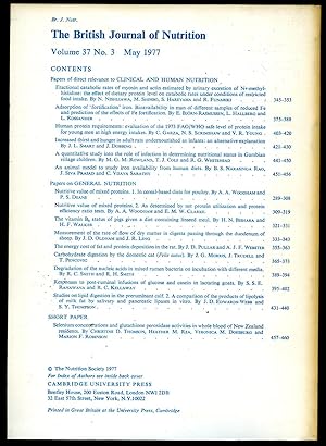 Imagen del vendedor de The British Journal of Nutrition: An International Journal Devoted to the Science of Human and Animal Nutrition Volume 37 No. 3 May 1977 a la venta por Little Stour Books PBFA Member