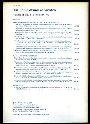 Imagen del vendedor de The British Journal of Nutrition: An International Journal Devoted to the Science of Human and Animal Nutrition Volume 38 No. 2 September 1977 a la venta por Little Stour Books PBFA Member