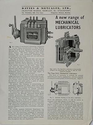 Bild des Verkufers fr A New Range of Mechanical Lubricators zum Verkauf von The Book House  (PBFA)