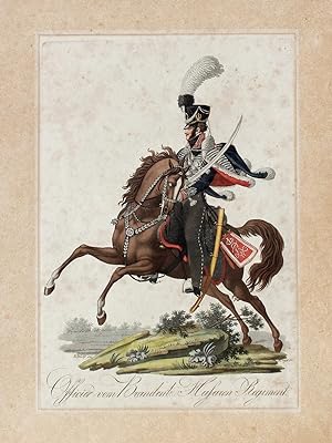 "Officier vom Brandenb. Husaren Regiment" originale aquarellierte Aquatinta-Radierung/hand-colour...