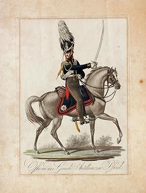 "Officier der Garde Artillerie zu Pferd" originale aquarellierte Aquatinta-Radierung/hand-coloure...