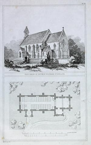 "Neue Kirche zu Chittoe in Wiltshire in England" originale Feder-Lithographie auf Papier/paper ca...