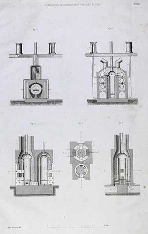 "Warmwasser-Heizungsapparat von René Duvoir" originale Feder-Lithographie auf Papier/paper ca.41x...