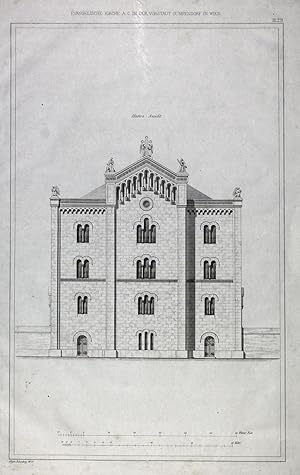 "Evangelische Kirche A. C. in der Vorstadt Gumpendorf in Wien" originale Feder-Lithographie auf P...