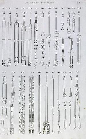 "Apparate zum Bohren artesischer Brunnen" originale Feder-Lithographie auf Papier/paper ca.41x26c...