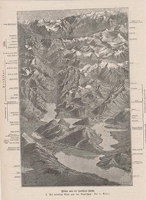 Orig Holzstich Bilder von der Gotthard-Bahn - Schweiz Der nördliche Teil, aus der Vogelschau, von...