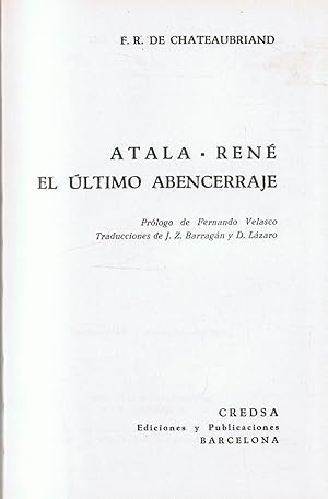 Image du vendeur pour ATALA - RENE, EL LTIMO ABENCERRAJE. mis en vente par Librera Torren de Rueda