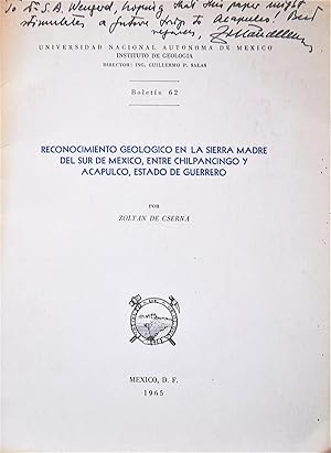 Imagen del vendedor de Reconocimiento Geologico En La Sierra Madre Del Sur De Mxico, Entre Chilpancingo y Acapulco, Estado De Guerrero a la venta por Casa Camino Real