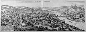 WÜRZBURG. "Herbipolis. Würtzburg". Große Panorama-Gesamtansicht, rechts der Main.