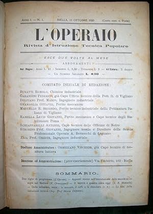 L'operaio. Rivista d'istruzione tecnica popolare. Anno I, II, III