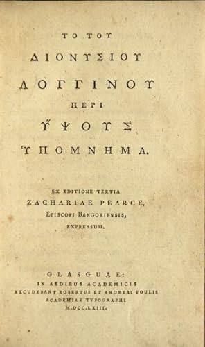 To tou Dionysiou Longinou peri hypsous hypomnema : Ex editione tertia Zachariae Pearce