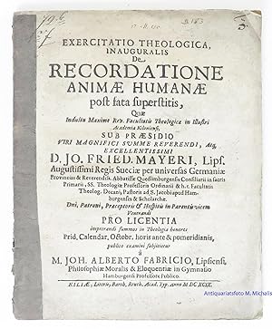 Exercitatio Theologica Inauguralis De Recordatione Animae Humanae post fata superstitis. Cui acce...