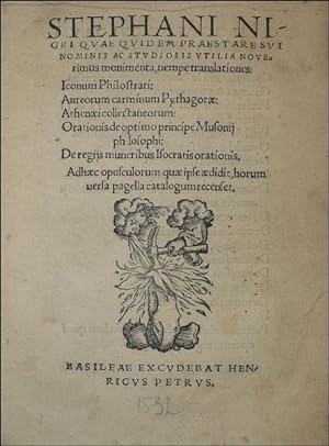 Quae quidem praestare sui nominis ac studiosis utilia noverimus monimenta, nempe translationes: I...