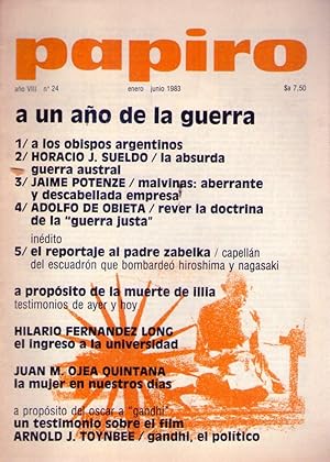 PAPIRO - No. 24 - Año VIII, enero junio de 1983. (A un año de la guerra de Malvinas)