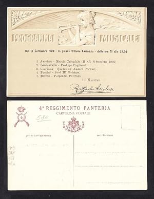 4° Reggimento Fanteria. Programma musicale del 13 settembre 1908. TORINO Piazza Vittorio Emanuele...