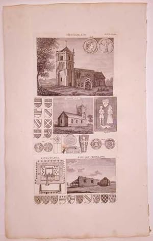 Views of Higham and Lindley town plan, Antique Engraving